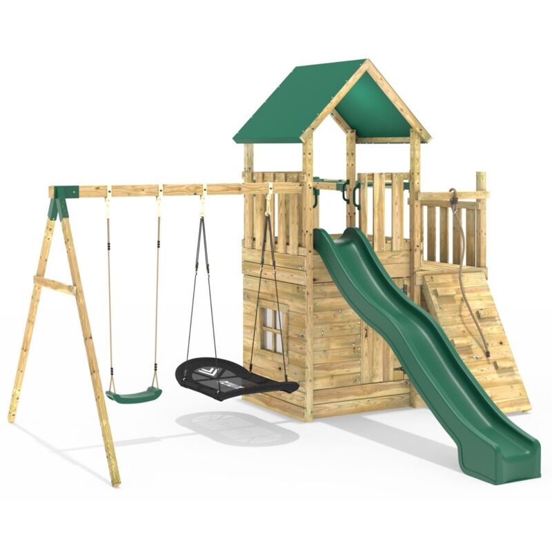 Rebo - Modular Wooden Climbing Frame Adventure Playset - M10 Double Swing