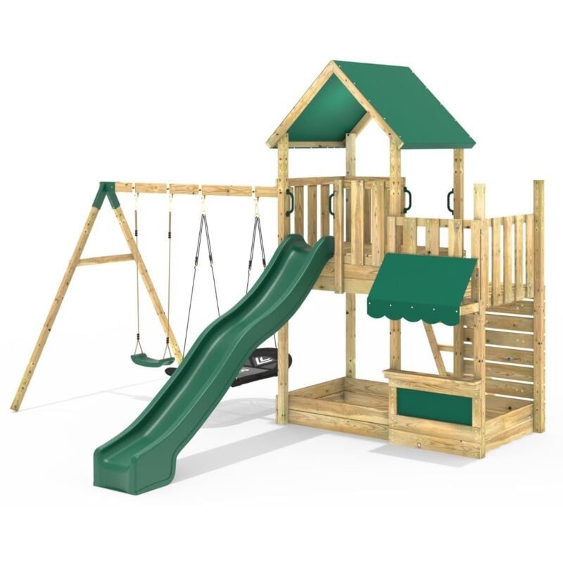 Rebo Modular Wooden Climbing Frame Adventure Playset - M3 plus Shop & Double Swing