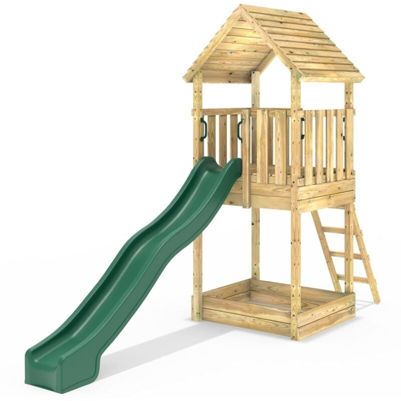 Rebo - Modular Wooden Climbing Frame Adventure Playset - Tower with Wooden Roof