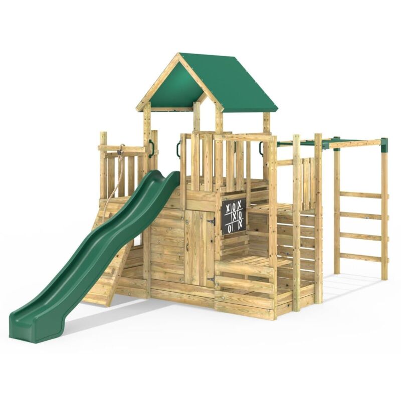 Rebo - Modular Wooden Climbing Frame Playset - M21 Ramp, Den & Monkey Bars