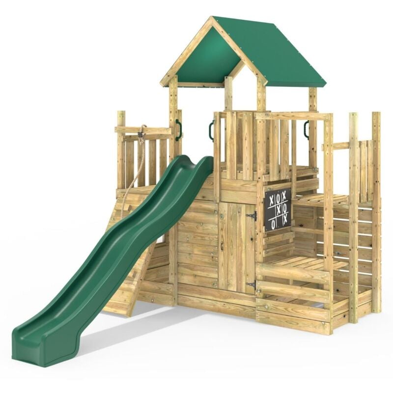 Rebo - Modular Wooden Climbing Frame Adventure Playset - M21 with Ramp & Den