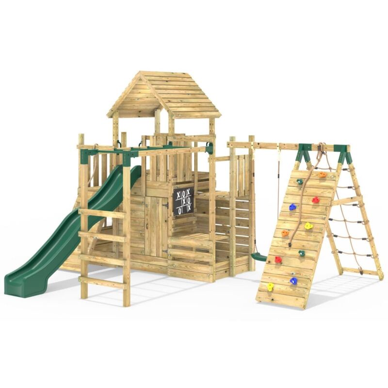 Rebo - Modular Wooden Climbing Frame Playset - M26 Swings, Monkey Bars & Den