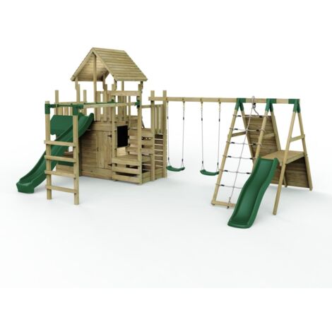 Rebo Modular Wooden Climbing Frame Playset - M27 Double Swing