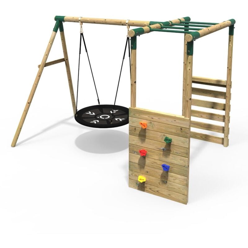 Rebo - Wooden Children's Garden Swing Set with Monkey Bars - Single Swing - Mercury Green