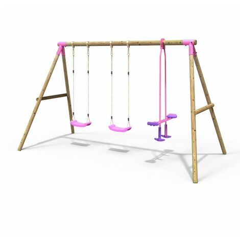 Rebo Wooden Garden Swing Set with 2 Standard Swings and Glider - Neptune Pink