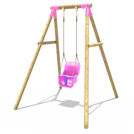 Rebo Wooden Garden Swing Set with Baby Seat - Pluto Pink