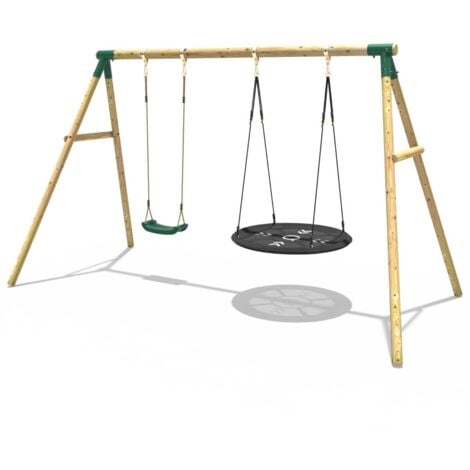 Rebo Wooden Garden Swing Set with Standard and Large Nest Swings - Meteorite Green