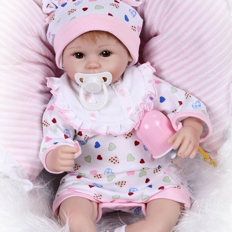 

Reborn Baby Doll Girl Baby Silicone Body Eyes Open con ropa 16 pulgadas 40cm Realistas Regalos lindos Toy Girl Heart Romper