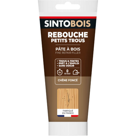 Sinto – Pâte à bois chêne foncé 250g – Pour rebouchage fissures jusqu'à 3mm – Sèche en 4h sans rétractation – Compatible vernis et peinture