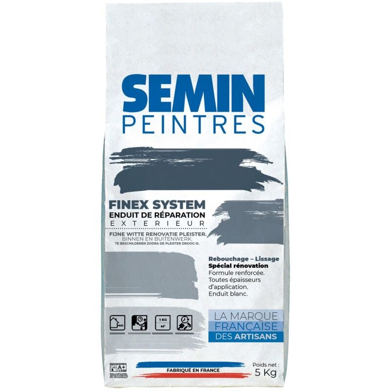 Reboucheur extérieur Semin enduit de réparation, rebouchage, réparation et lissage - très forte adhérence - sac de 5 kg
