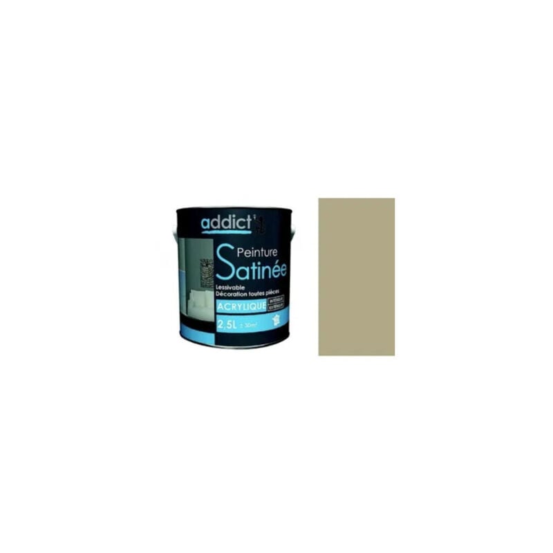 Peinture acrylique multi supports décoration intérieur, taupe satin, 2,5 litres.