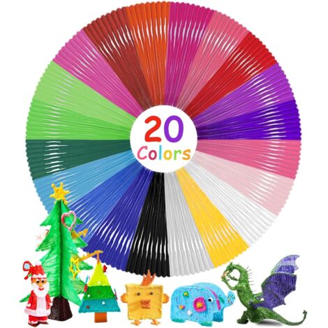 Recambio de filamento para bolígrafo 3D, 1,75 mm, 20 colores, 5 m cada uno, recambio de filamento para bolígrafo 3D de 1,75 mm, total 100 m de filamento para bolígrafo 3D, material de filamento PLA y 