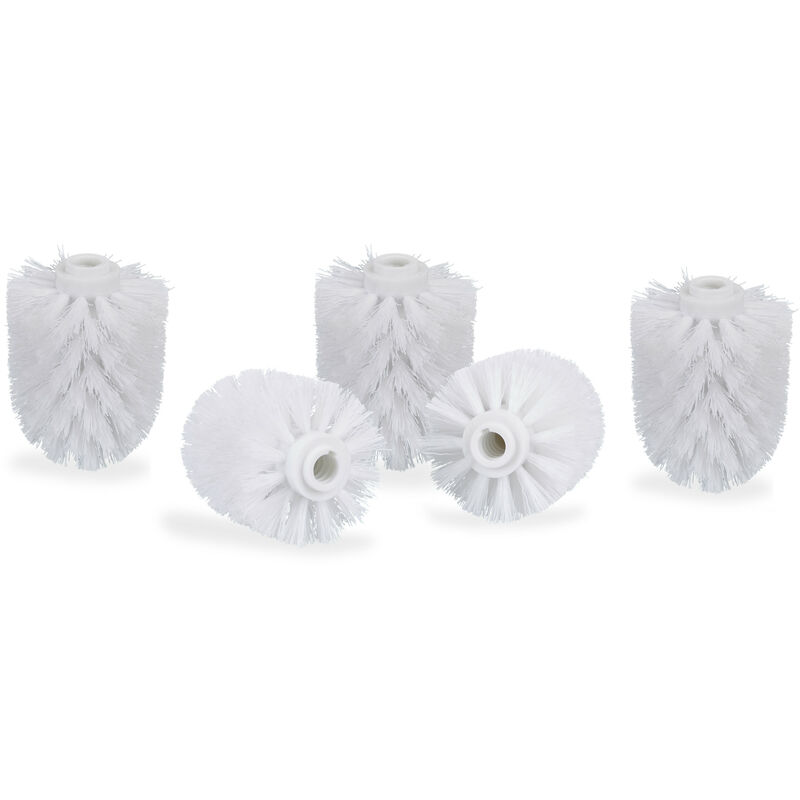 

Recambio Escobilla de Baño, Set de 5 Cabezales Repuesto WC, Inodoro, Plástico, Rosca 12 mm, ⌀ 7 cm, Blanco