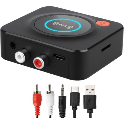 Récepteur Bluetooth 5.1 avec RCA 3,5mm Jack AUX, Récepteur Audio sans Fil pour Système Stéréo, Mode Basse et Batterie Intégrée, Portée Jusqu’à 30m, Musique Haute Fidélité à Domicile
