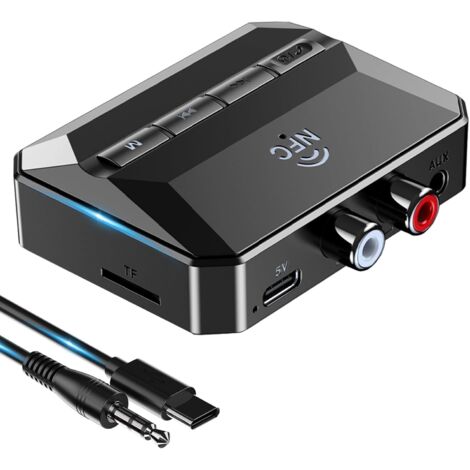 Récepteur Bluetooth - Entrée RCA et 3,5 mm - Version Bluetooth 5.3 - Lecteur USB/TF intégré - Fonction NFC - Pour Système Stéréo Maison Voiture