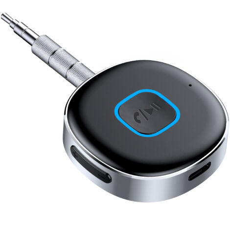 Récepteur Bluetooth pour voiture, adaptateur jack Bluetooth 5.0 pour haut-parleur/chaîne stéréo/casque filaire, récepteur Bluetooth AUX 3,5 mm, appels mains libres, double connexion, autonomie de 16 h