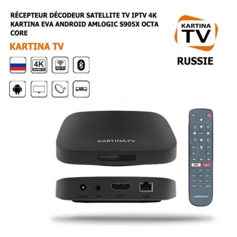 Récepteur décodeur satellite 4K Android – Wi-Fi, Bluetooth, HDMI – Processeur Amlogic S905X – Commandes vocales – Accès rapide à Kartina TV – ME - IPTV 4 K