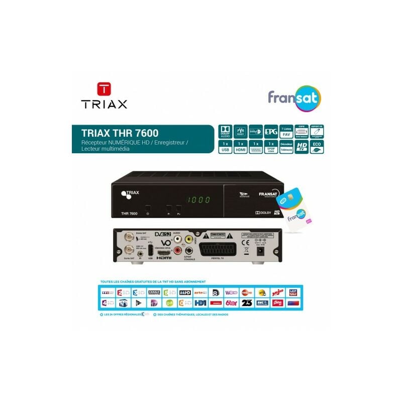 ME - Récepteur Décodeur Satellite hd Triax thr 7600 fransat + Carte fransat - Enregistreur Lecteur multimédia, pvr ready, Ti Shift, usb