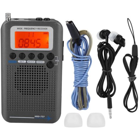 Récepteur Radio Portable VHF Pleine Bande pour Avions avec Enregistreur (Gris)