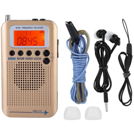 Récepteur Radio VHF Portable pour Bande Aéronautique avec Enregistreur (Doré)