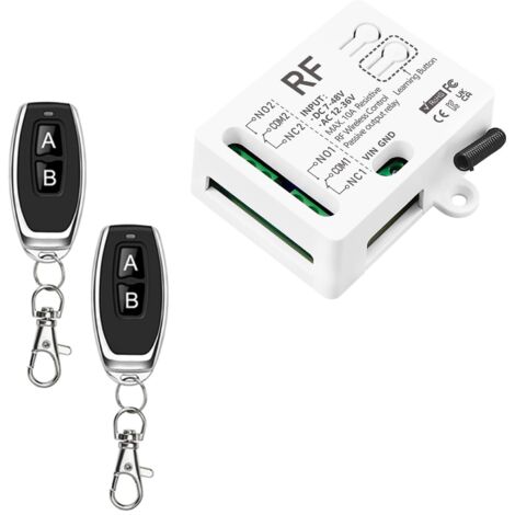 Récepteur Relais 433mhz 2 Canaux 10a - 2 Émetteurs - Dc 7v-48v Ac 12v-36v - Pour Motorisation Portail Et Éclairage