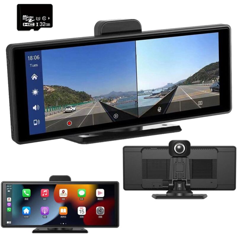 Récepteur stéréo de voiture 10' Écran tactile HD 1080p Lecteur multimédia Bluetooth sans fil Android Carplay WiFi/AM/FM/lien miroir pour Android/iOS
