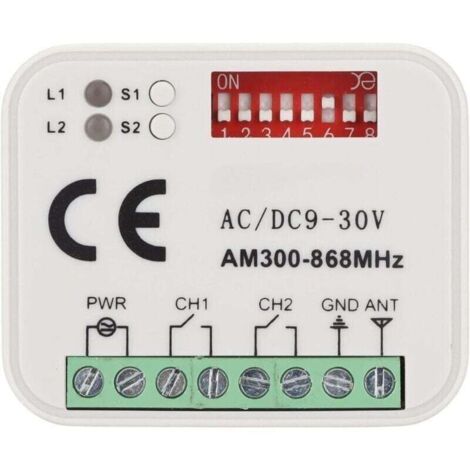 Récepteur Universel Compatible avec la télécommande Doorhan 433,92 MHz Récepteur sans Fil 2 canaux 433-868 MHz Code Roulant/Fixe Récepteur 12-24 VAC/DC