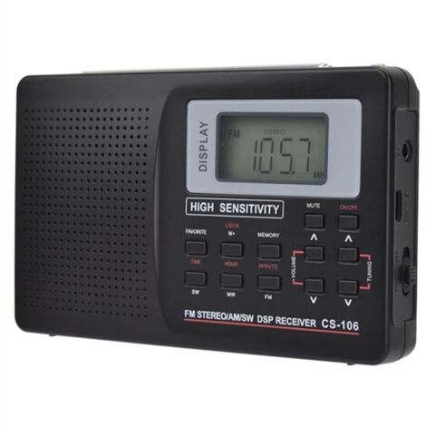 Receptor de radio de banda completa AM/SW/LW/TV/FM con radio FM, temporizador y despertador.