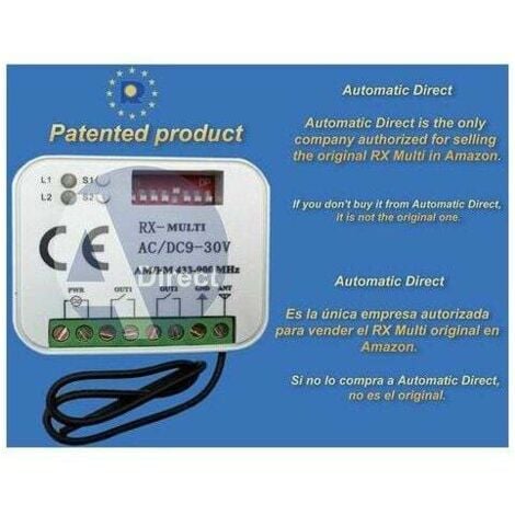 OTROS Receptor de Radio Universal RX Multi 433-900 Mhz Compatible con FAAC, BFT, Nice, Sommer, Kartokner.