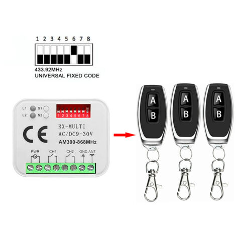 IKODM Receptor remoto para puerta de garaje - RX MULTI 300-900 MHz - 433-868 MHz - CA/CC 9-30 V - Con control remoto