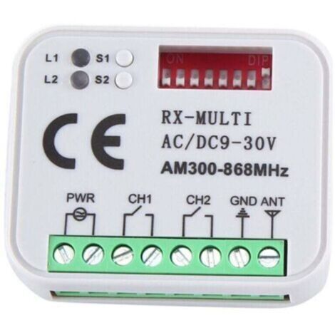 Receptor RX multifrecuencia universal de 300-868 MHz, 2 canales, 12 V/24 V, módulo de relé para control remoto de puerta de garaje