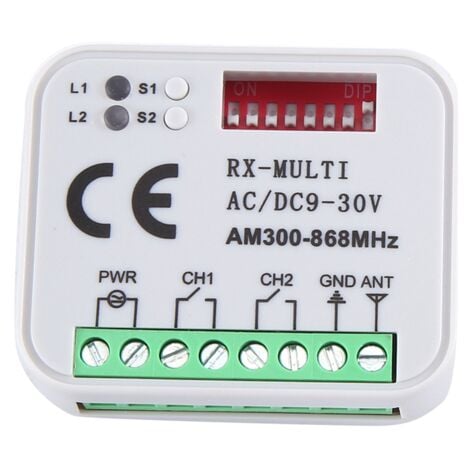 TLILY Receptor universal RX multifrecuencia 300-868 MHz, 2 canales, 12 V, 24 V, módulo de relé, control remoto para puerta de garaje, 433,92 MHz, 868 MHz