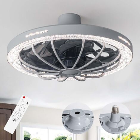 Recessed ceiling fan light, bedroom ceiling light, gray crystal cover, 30W, 220V, E27 socket, without base