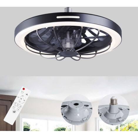 Recessed ceiling fan with light, suitable for bedrooms, black with white cover, 30W, 220V, E27 socket