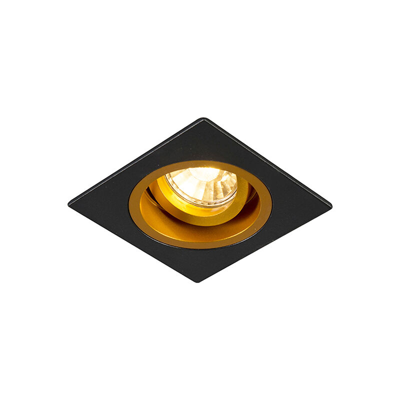 Qazqa Recessed Spotlight Black With Gold 9.3 Cm Swivel And Tilt -