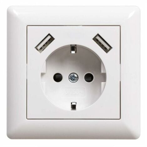 Recessed USB socket with USB port (max. System 55) Wall socket with earthing contact for smartphone MP3 Glossy white 2.1 A
