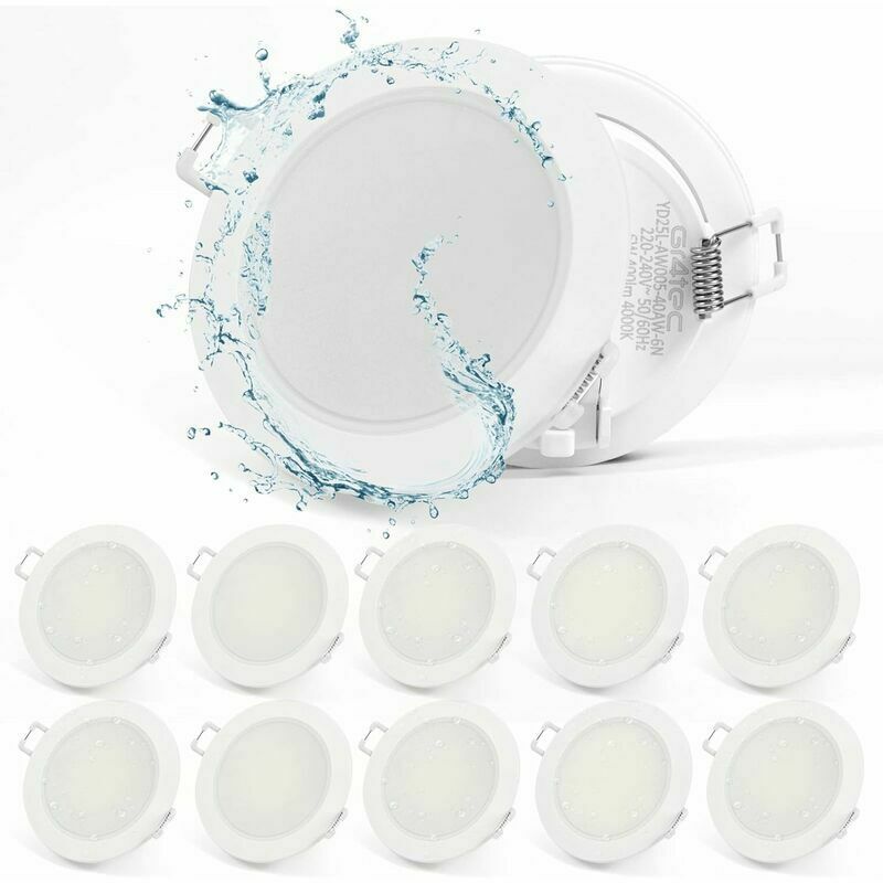 Hoopzi - Recessed wall and ceiling spotlight Extra Flat led Recessed Spot 220V, 10x 5W Recessed Ceiling Light IP65 400LM 4000K Neutral White,