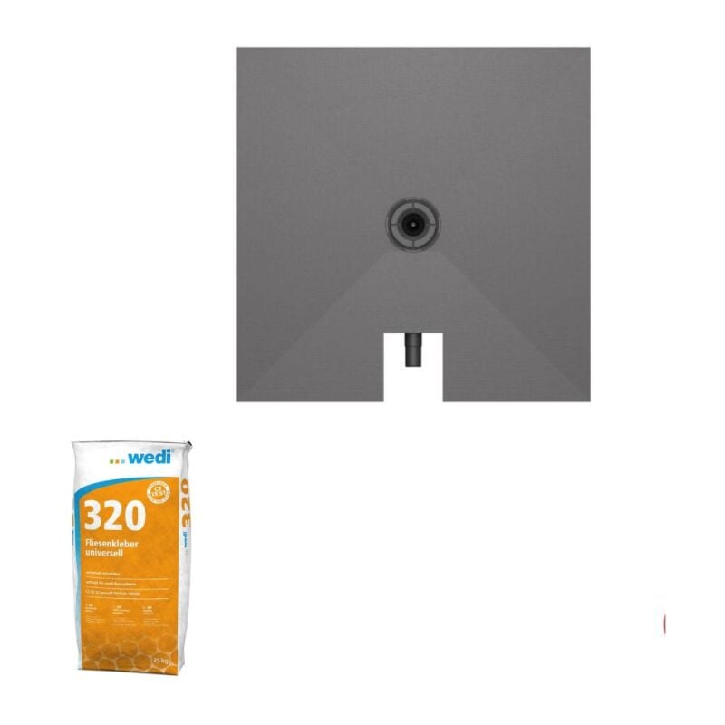 Wedi - Receveur à carreler 90 x 90 cm Fundo Plano, bonde intégrée + Colle 320