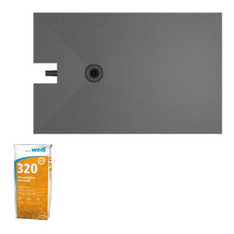 Wedi - Receveur à carreler 160 x 100 cm Fundo Plano, bonde intégrée + Colle 320