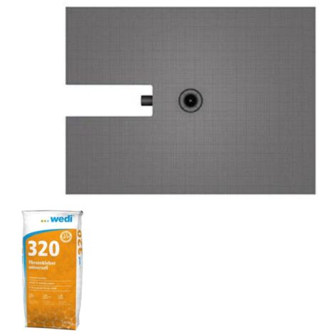 Receveur à carreler 120 x 90 cm Wedi Fundo Plano - ecoulement centre - sortie sur le petit cote + Wedi 320