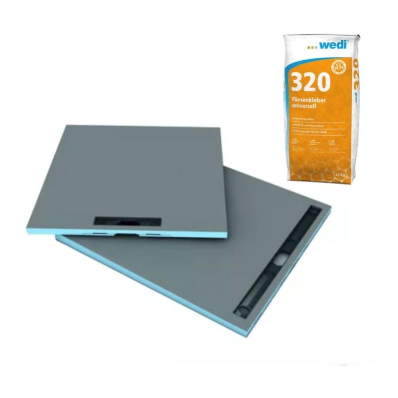 Wedi - Receveur à carreler 100 x 100 cm Fundo Riolito Neo, écoulement linéaire + colle 320