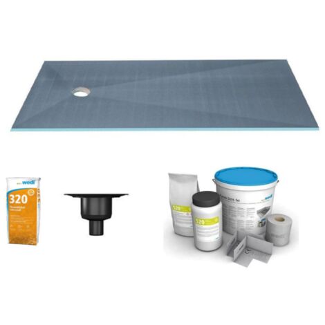 Receveur à carreler 120 x 90 cm Wedi Fundo Primo, écoulement excentré + bonde verticale + kit d'étanchéité et colle 320