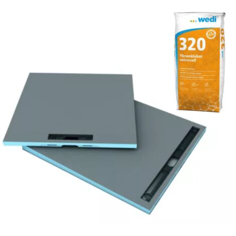 Receveur à carreler 120 x 120 cm WEDI Fundo Riolito Neo, écoulement linéaire + colle 324