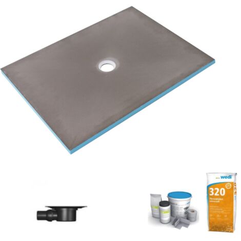 Receveur à carreler 150 x 100 Wedi Fundo Primo écoulement centré + bonde horizontale + kit d'étanchéité + colle