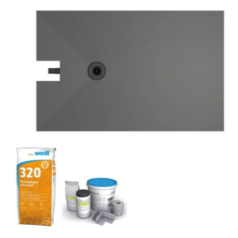 Wedi - Receveur à carreler 160 x 100 cm Fundo Plano, bonde intégrée + colle 320 + kit d'étanchéité