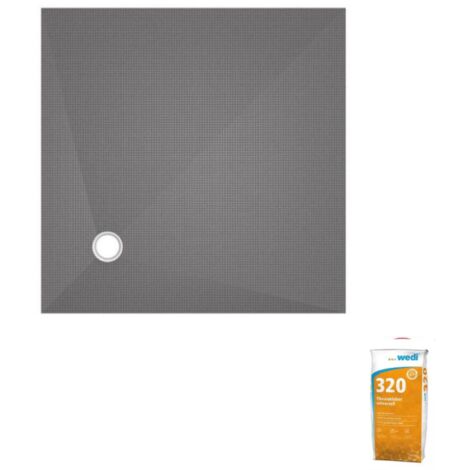 Receveur à carreler 150 x 150 Wedi Fundo Primo, écoulement excentré + colle 320