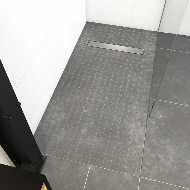 Aurlane - Receveur de douche à carreler 90x160cm recoupable sur mesure - Avec bonde caniveau Rainy Linear 160