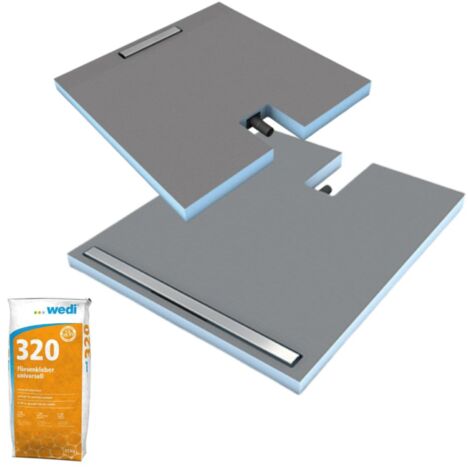Receveur à carreler WEDI Fundo Plano Linea écoulement linéaire & bonde intégrée + colle 320, 120 x 90 - barrette courte