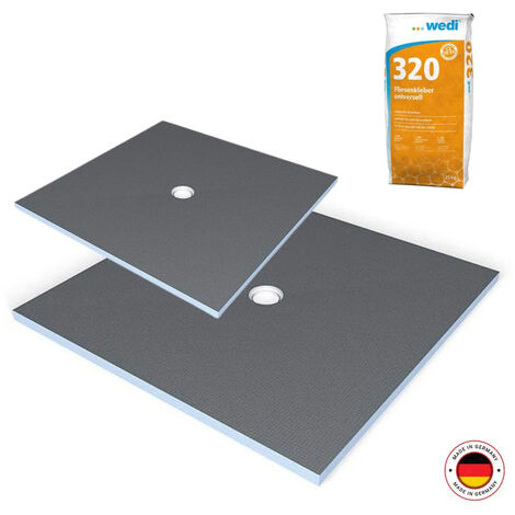 Receveur à carreler Wedi Fundo Primo, écoulement centré + colle 320 , 120 x 120