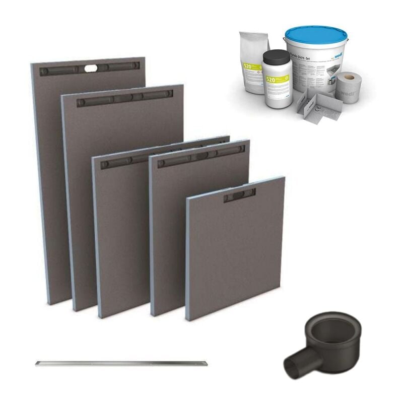 Wedi - Receveur à carreler Fundo Riolito Neo + barrette de finition + bonde horizontal + kit d'étanchéité 160 x 100 cm